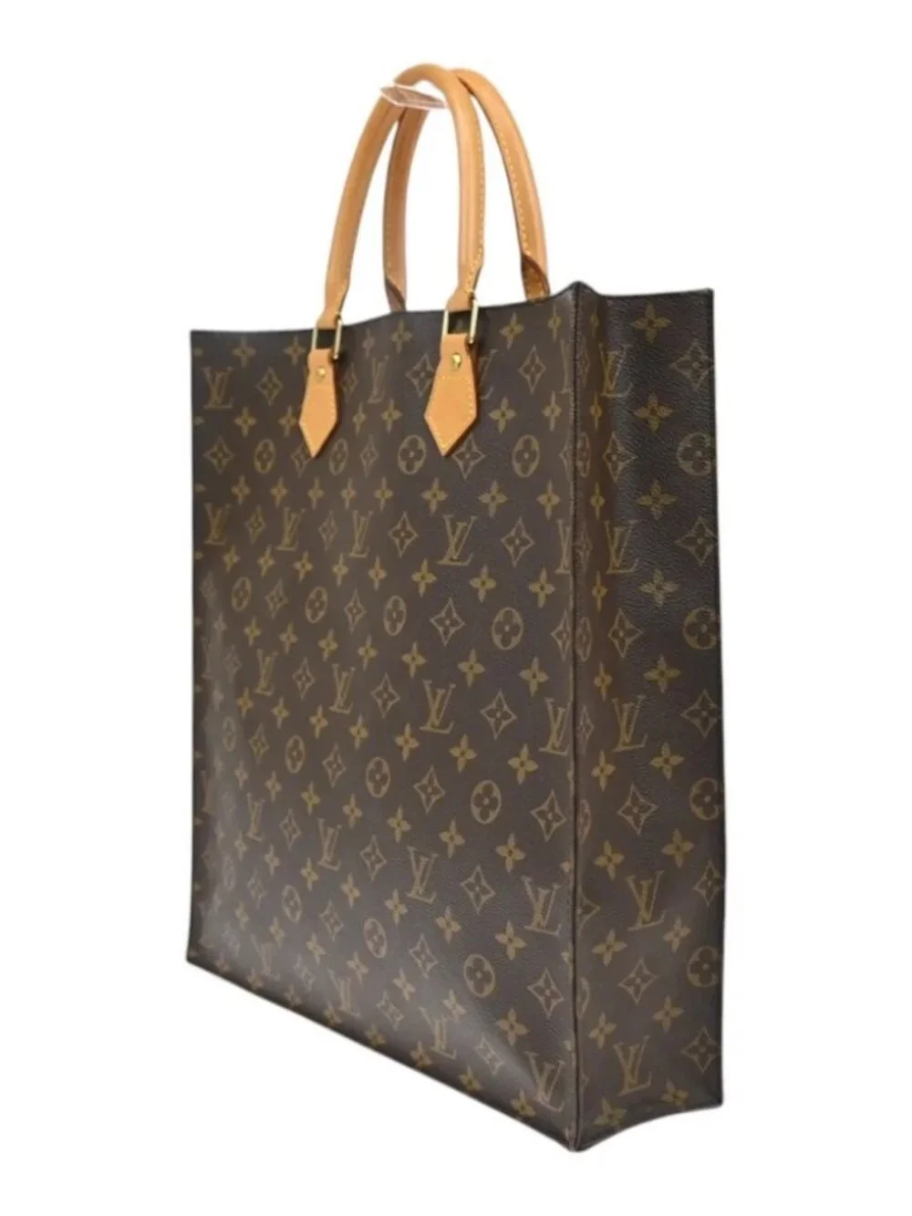 LOUIS VUITTON Logo Sac Plat Hand Tote Bag Monogram Leather Brown